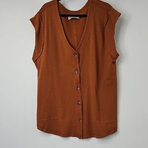 FP‎ Beach Sleeveless Button Front Vest Tobacco Brown Color